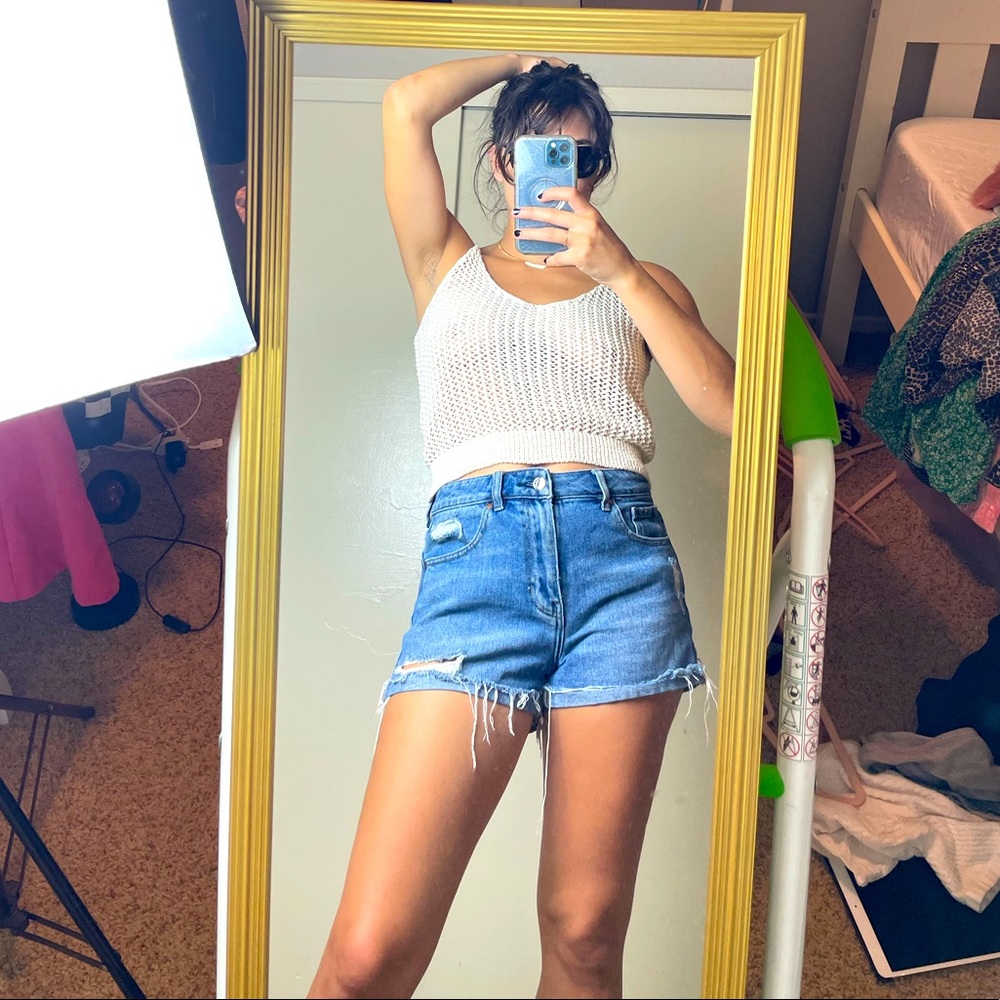 Mango XS Cream Mesh Crop Top NEVER WORN